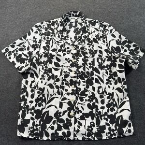 ALIA PETITE Women's Short Sleeve Button Blouse Black/White Foral SZ 12 Petite